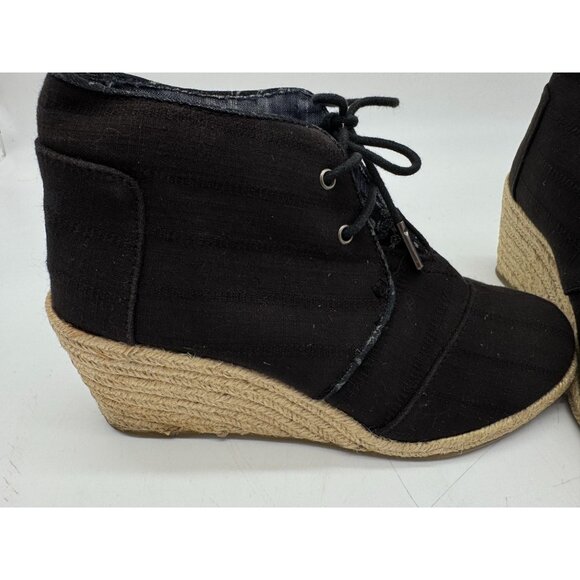 Toms Women's Rope Desert Wedge Bootie Canvas Lace Up Size 7.5 Black Casual - Picture 7 of 12